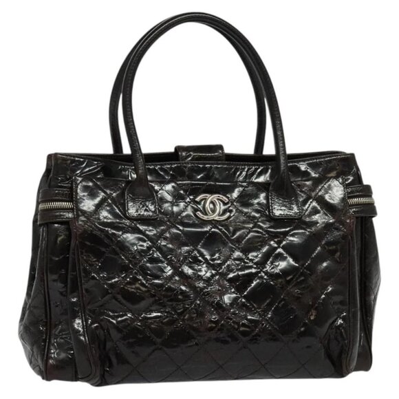 CHANEL Matelasse COCO Mark Hand Bag Patent leather Dark Brown - Picture 1 of 16